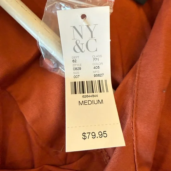 New York & Company Rust Shirt Dress Midi Long Sleeve Collared Belted M - Picture 5 of 9